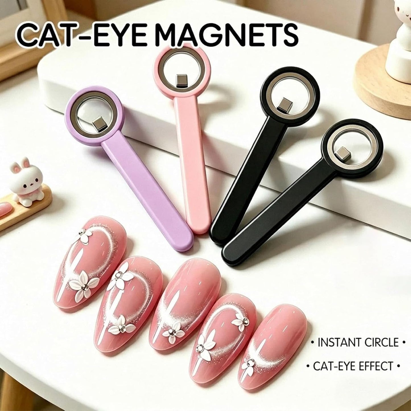 Ring-Shaped Cat Eye Magnet for Nails, Hollow Magnetic Design Circle Cat Eye Magnet for 3D Halo French Tip Nail Art, Home Salon DIY Manicure Tool (3Pcs-Purple)