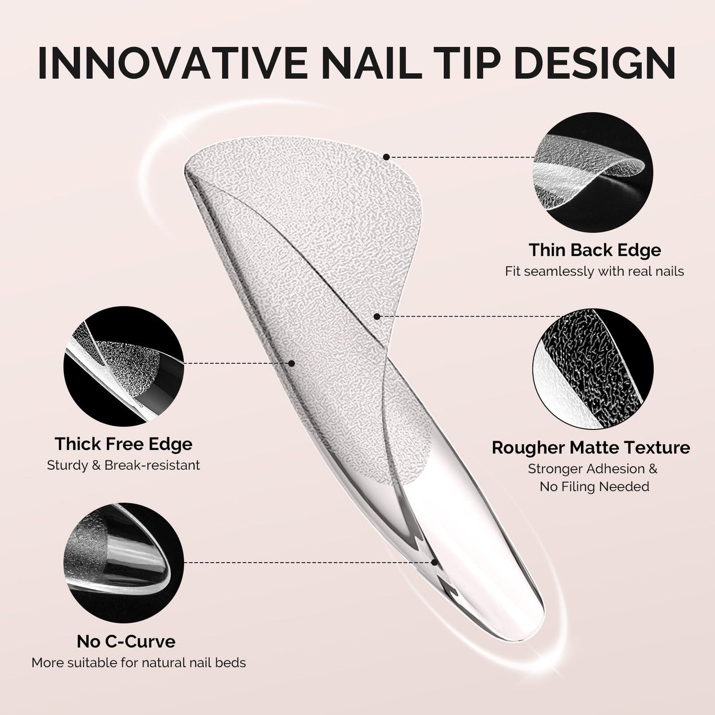 MelodySusie Medium Coffin X Nail Tips - 600Pcs 15 Sizes Clear Acrylic, Half Matte Full Cover Press on Nails for DIY Extension & Salon Use, Pre-Shaped for Long-Lasting Manicure