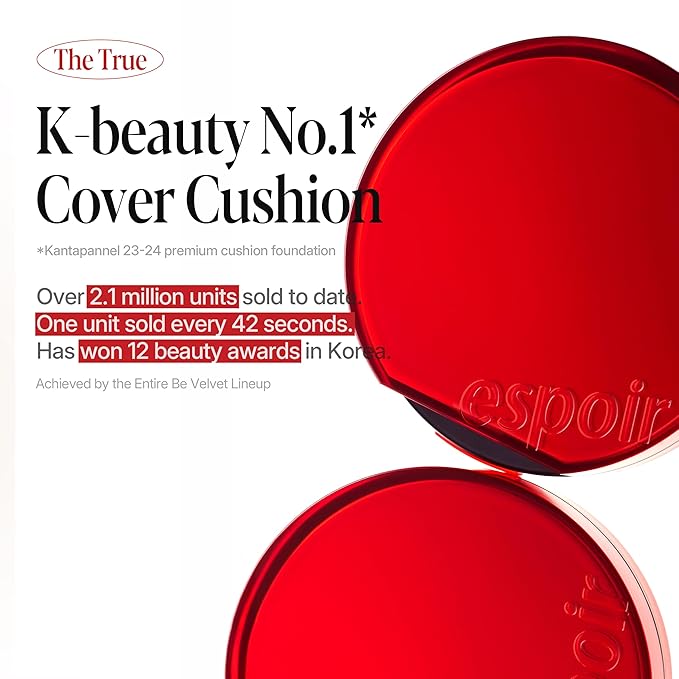 Espoir Be Velvet Cushion Foundation #34.5 Golden Olive | Quick and Easy Coverage with Long-lasting Color by Zero Oxidation, Velvety Smooth Finish & Lightweight Formula, Vegan, Korean Makeup, 0.46 oz