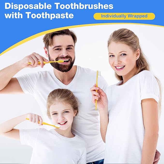 Disposable Toothbrushes with Toothpaste 200 Pack, Travel Size Toothbrush and Toothpaste Set, Bulk Tooth Brush Tooth Paste Kit, Individually Wrapped Travel Toiletries for Homeless, Hotel