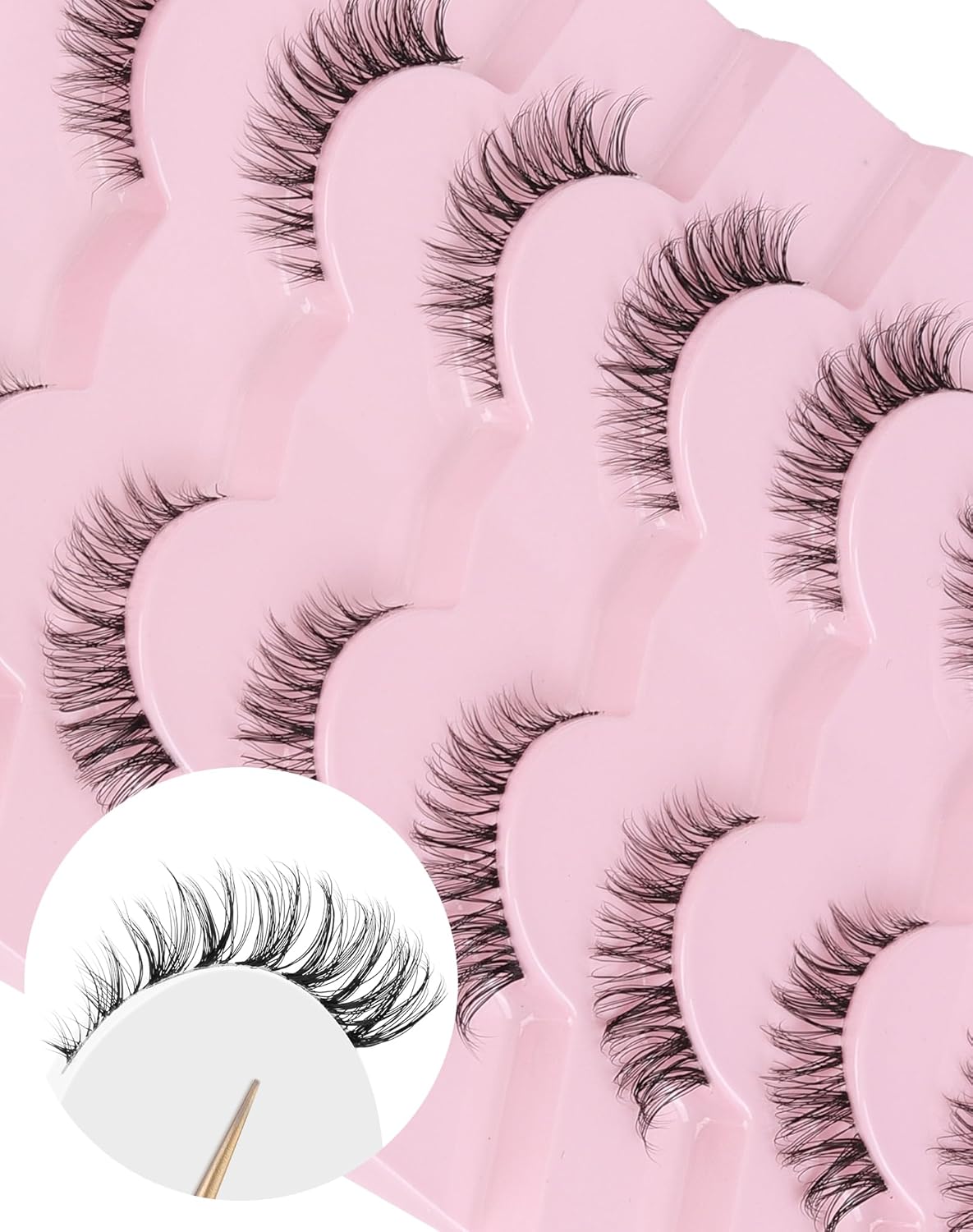 Wispy Cat Eye Lashes Demi Wispies Eyelashes C Curl False Lashes Clear Band Lashes Short False Eyelashes Natural Mink Lashes 7 Pairs