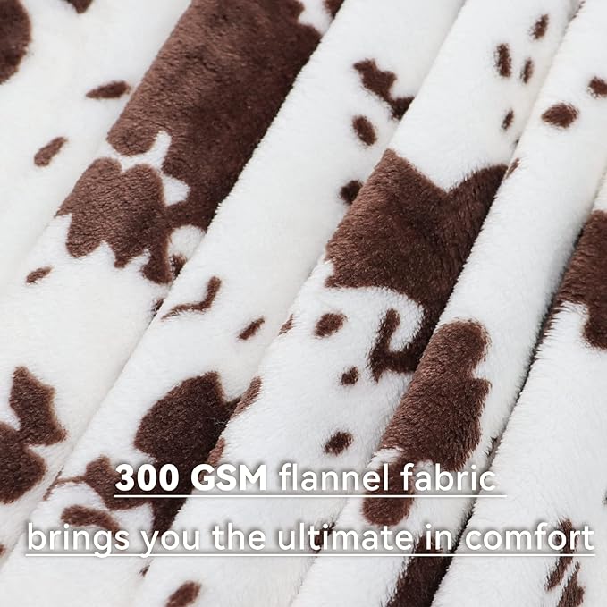 Cow Print Blanket Brown & White - Gifts for Cow Lovers Adults Girls Boys - Soft Plush Lightweight Warm Fleece Throw Blanket for All Seasons Cozy Farmhouse Decor for Bed, Couch, Travel(50"x60")