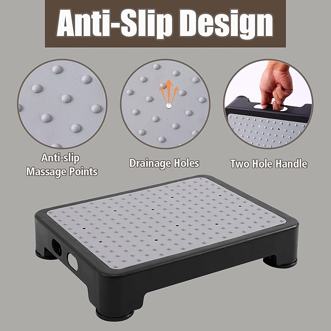 CHIKILLA Step Stool for Adults Kid and Seniors, Non-Slip Step Platform Indoor and Outdoor for Pregnant Woman, Portable Stair Assist for Kitchen Office Bedroom Car Bedside and Shower, Black-Black 3.4In