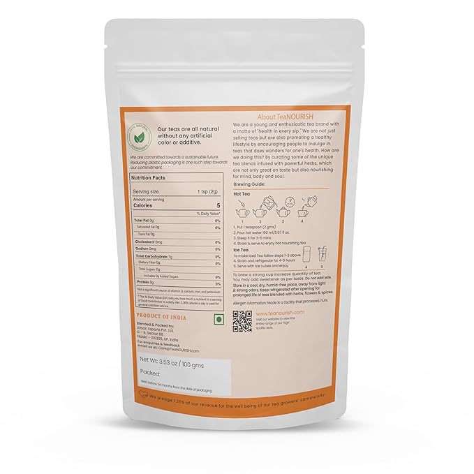 TeaNOURISH Lemon Tulsi Green Tee | Darjeeling Loose Leaf | Stress Relief Tee | Immune Support Tea | 100% Natural Ingredients | Brew 50 Cups Hot or Iced Tea - 3.53oz/100g (Pack of 2)
