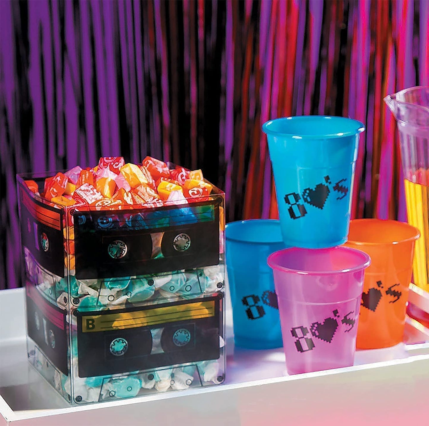 4E's Novelty Cassette Tape Bucket Centerpiece (8 Pack) 80s Party Supplies, 90's 80s Theme Birthday Party Decoration Cassette Tape Table Decor, Retro Hip Hop Pop Music Party for Adults & Kids