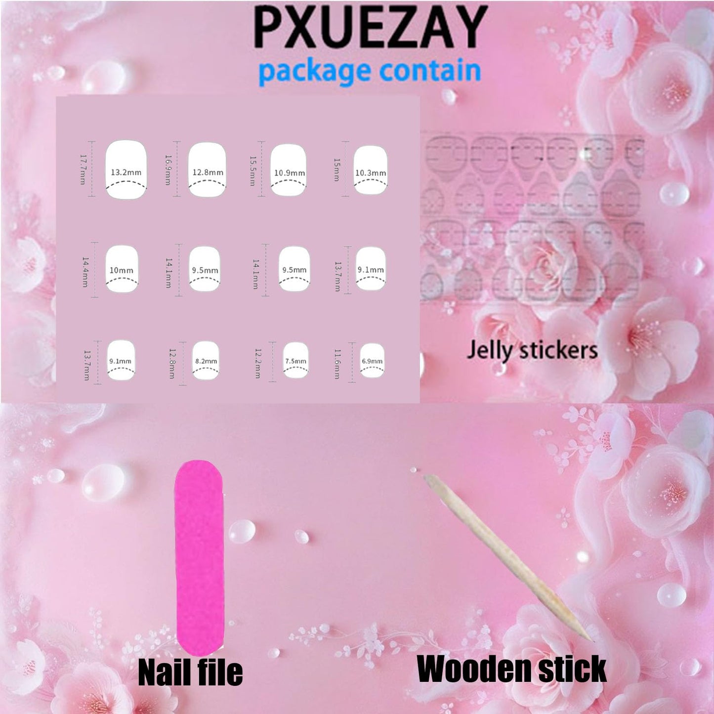 Square Press on Nails Medium Fake Nails with White Flower Dot Designs Glossy Nails Press ons Nude Full Cover Glue on Nails Summer Acrylic Artificial Stick on Nails for Women 24Pcs