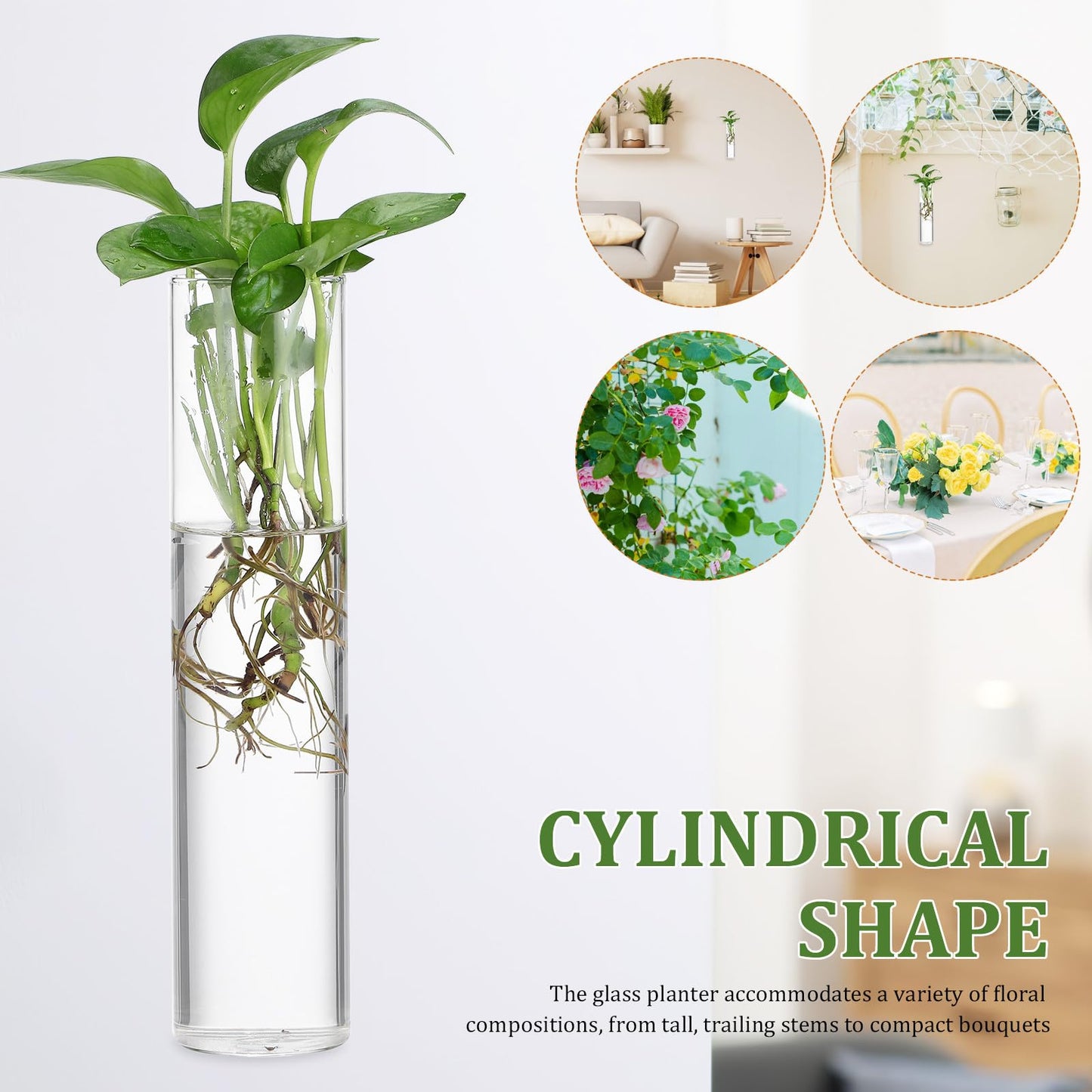 SILENRADAWN Cylinder Glass Wall Vase Set 2pcs Hanging Hydroponic Flower Tube Vases for Indoor Plants Wall-Mounted Plant Holders Decorative Terrarium Containers for Home and Office