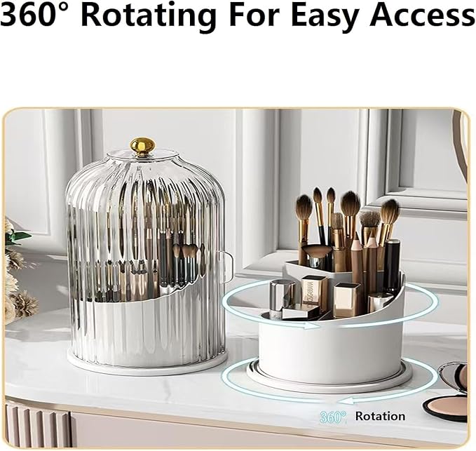 Concealed Toothbrush Holder, Makeup Brush Holder Organizer with Lid,360 Rotating Clear Dustproof Waterproof 3 Slots Bathroom Countertop Organizer,for Container Toothpaste and Toothbrush Holder (Gray)