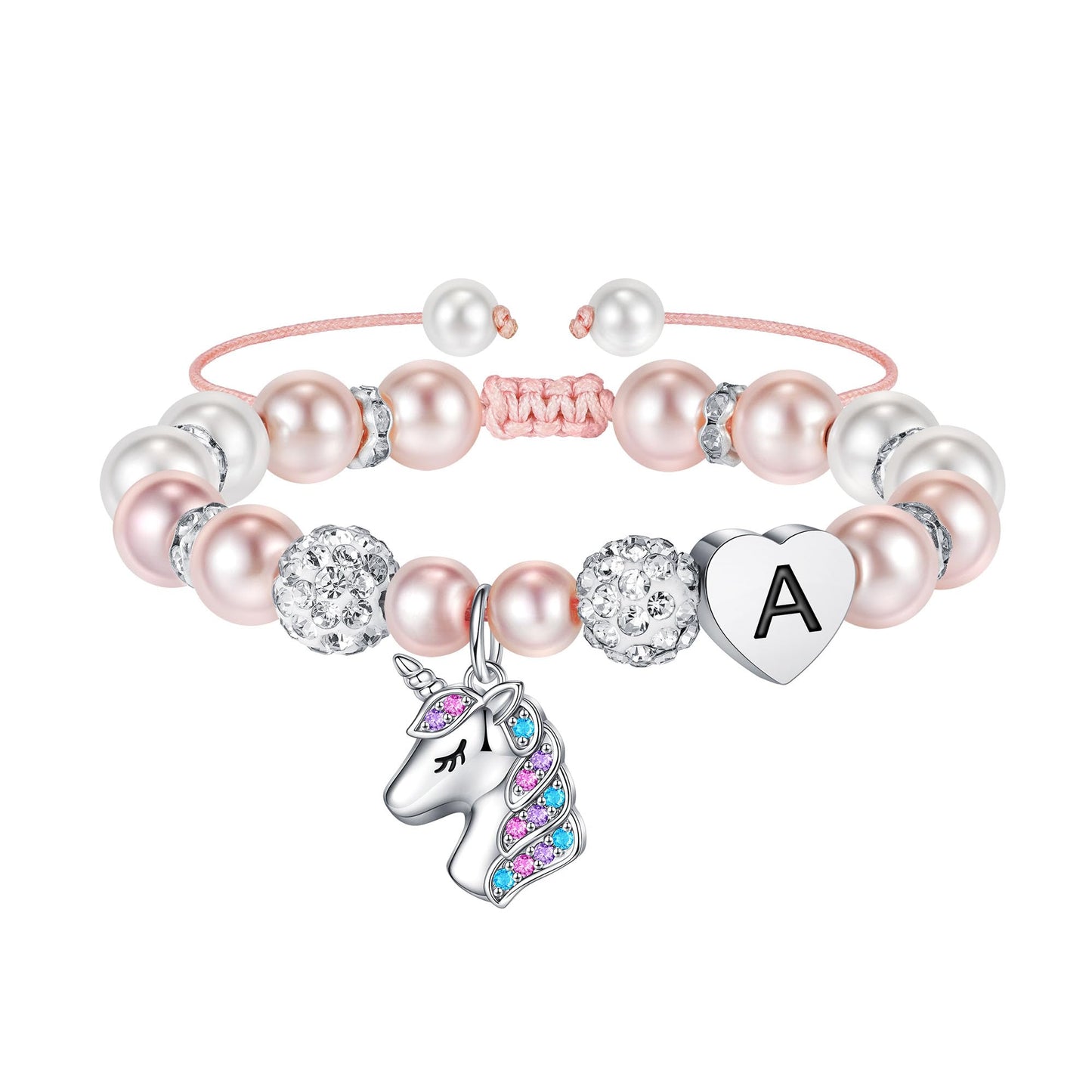 Hidepoo Unicorn Bracelet Gifts - Heart Initial A Unicorn Jewelry Unicorns Gifts Rainbow CZ Letter Unicorn Bracelets Birthday Gift