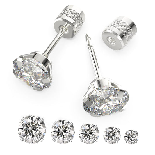 5 pairs Push-in Flat Back Stud Earrings Hypoallergenic Surgical Stainless Steel Cubic Zirconia Earrings Studs Set Multi-Pack, CZ Stud Earrings for Women Men Trendy Cartilage Earrings 4-8mm(B-Silver)