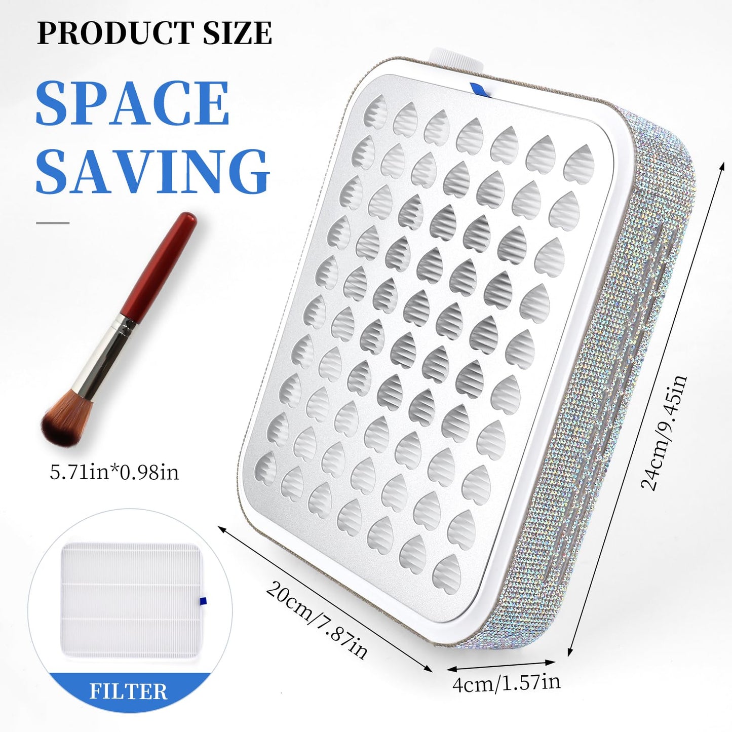 ANGNYA Nail Dust Collector with Lamp,Vacuum Fan Rechargeable Dust Collector with Dust Brush Powerful Brushless Dust Collector for Acrylic Gel Nail Polishing, Perfect for Salon Home Use
