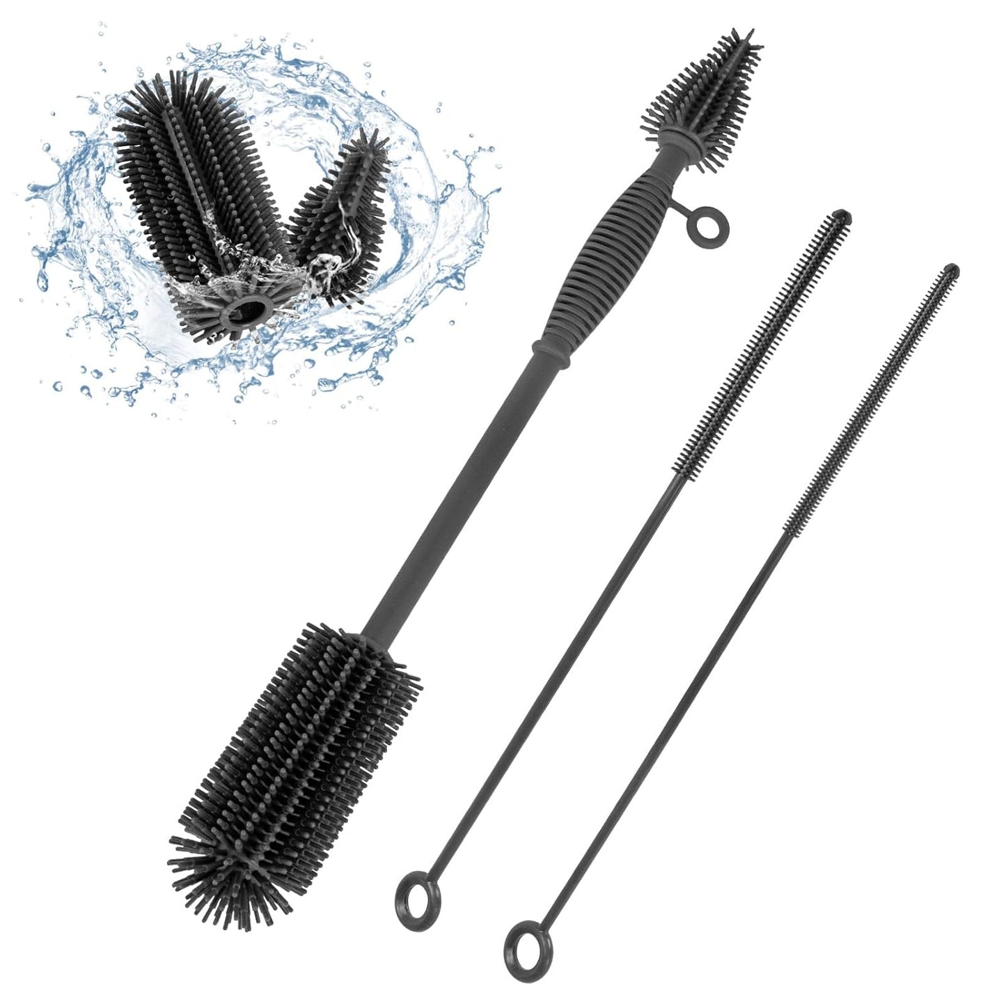 Baby Bottle Brush and Straw Cleaner Brush Set, Extra Long Double-Ended Soft Silicone Brush Cleaner for Baby Bottles, Water Bottles, Cups, Breast Pumps, Detachable & Hangable