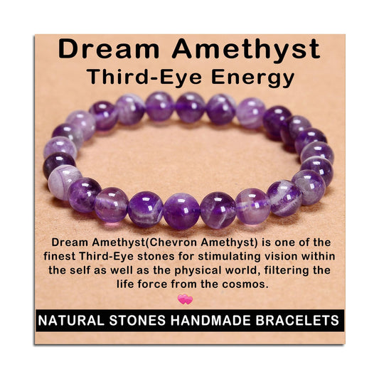 AD Beads Handmade Gemstone Stretch Elastic Bracelet Crystal Healing Reiki Nature's Beauty and Spiritual Essence Unisex (10mm, Dream Amethyst (Third-Eye Energy))