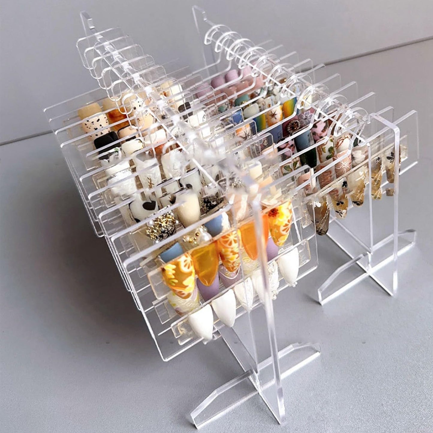 Hapivida 2Pcs Nail Art Display, Acrylic Hanging Transparent Nail Hanger Display Stand Nail Sample Display Stand with 10pcs Hanger