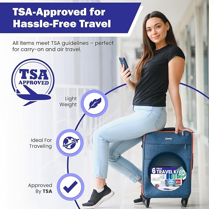 Trektote Bulk Toothpaste and Toothbrush Set- (25 Pack) 6 Piece Dental Care Kit, TSA Compliant, Includes Toothpaste, Toothbrush, Mouthwash, Flosses and Premium Toiletry Bag