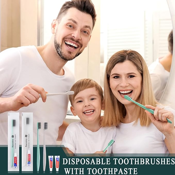 Disposable Toothbrushes with Toothpaste,60 Pack Individually Wrapped Disposable Travel Toothbrushes Kit in Bulk for Homeless,Nursing Home,Hotel,Charity (Apricot+Green)