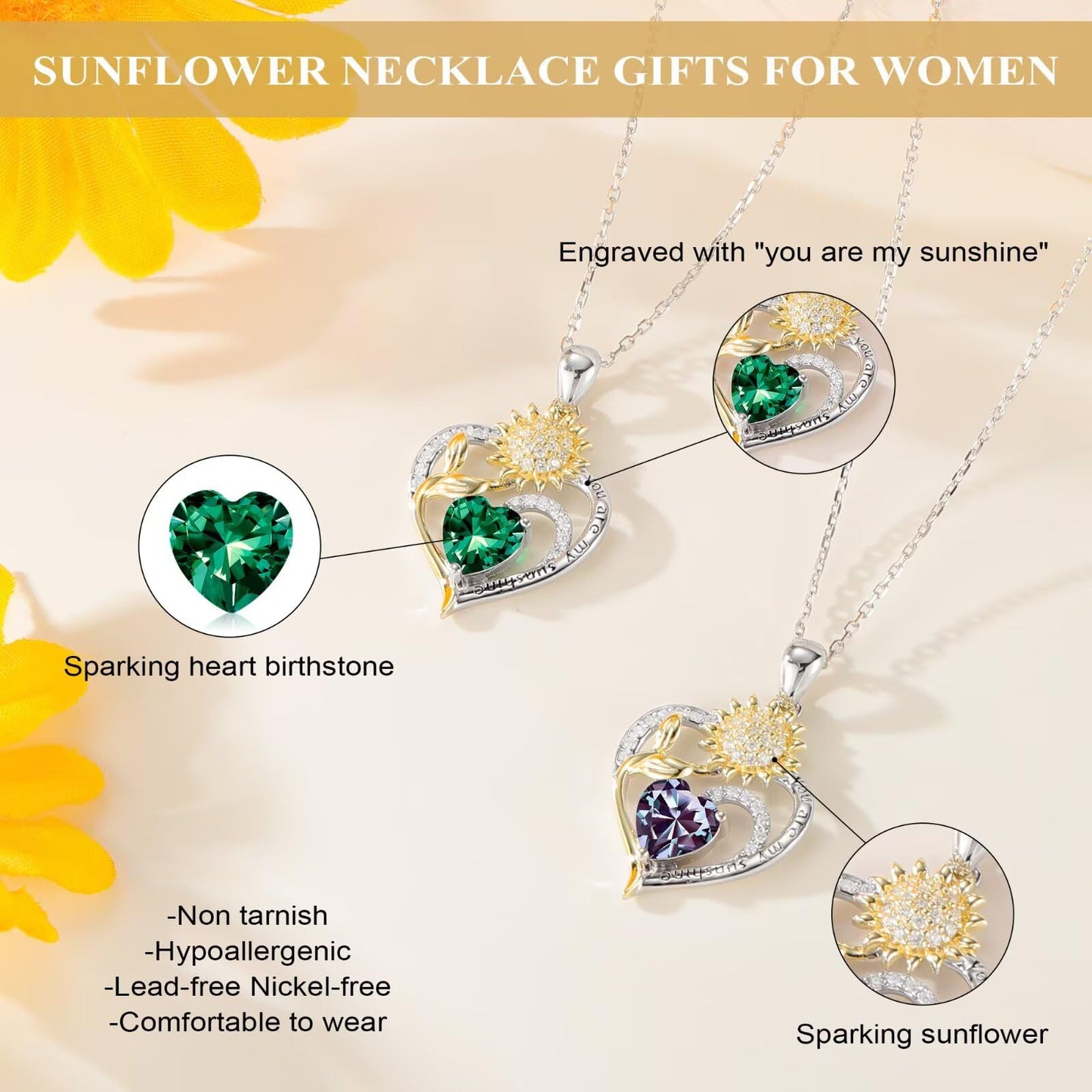 Iefil Sunflower Gifts for Women, Sunflower Necklace, Anniversary Birthday Gifts for Wife, July Simulated Ruby Necklace, Jewelry for Women Wife Mom