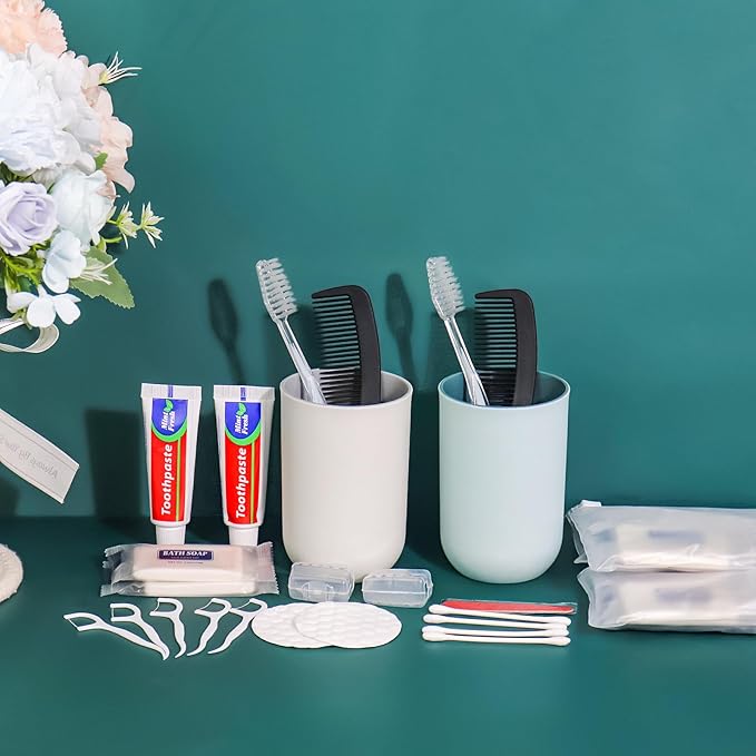 25 Sets Personal Hygiene Kit Bulk, Disposable Toothbrushes with Toothpaste Floss Comb Soap Cover and Vanity Kit, Toiletry Kits Homeless Supplies Bulk for Women,Men,Travel,Homeless