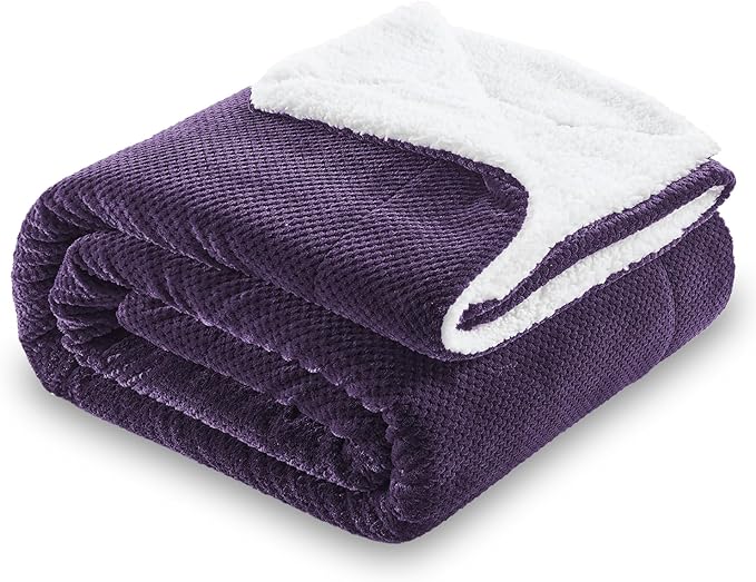 SOCHOW Waffle Sherpa Fleece Throw Blanket, Super Soft Fuzzy Warm, Lightweight Fluffy Reversible Plush Blanket for Bed Sofa Couch, 60 x 80 Inches Dark Purple