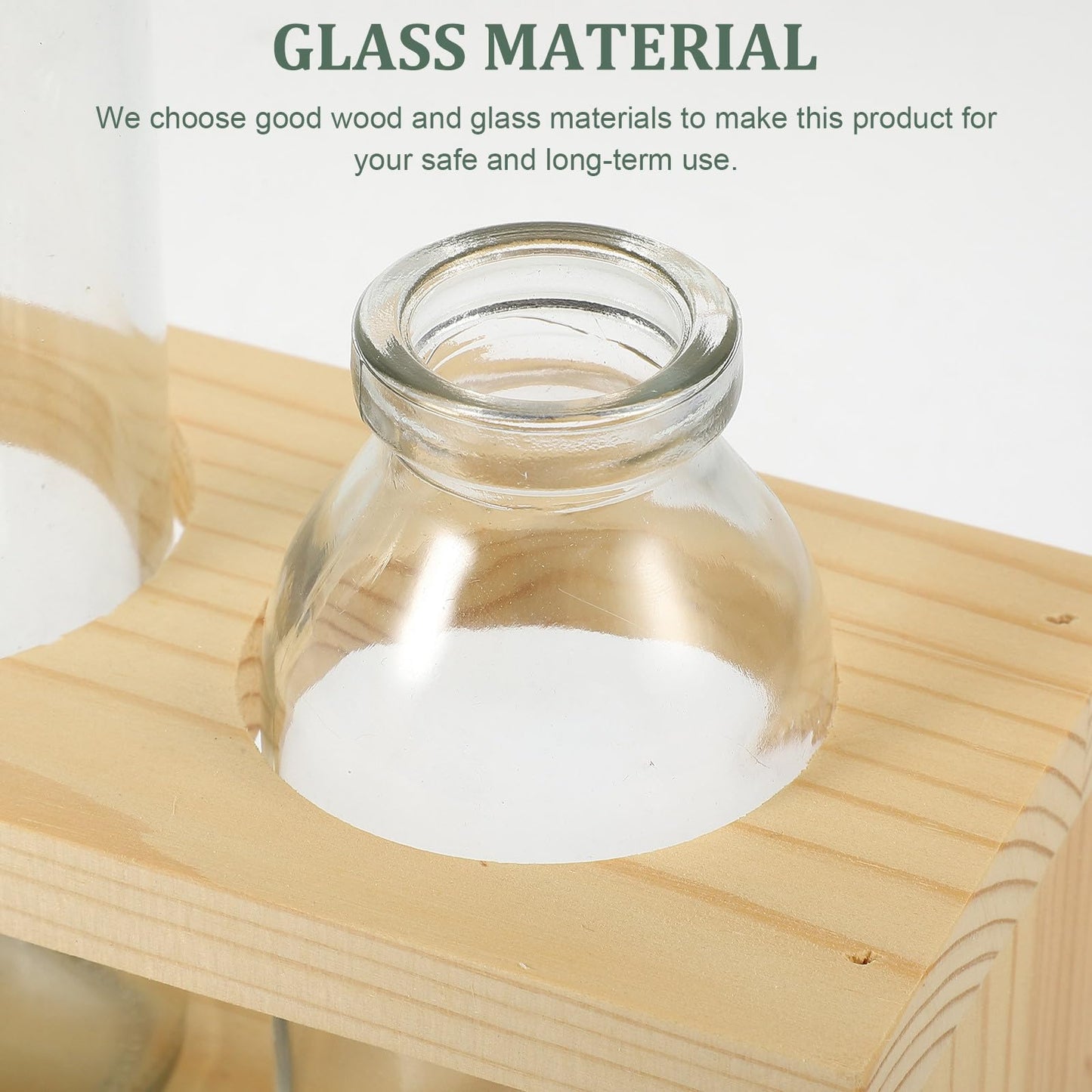 Ciieeo Glass Planter with Wooden Rack, Hydroponic Glass Vase for Plant Propagation, Decorative Flower Terrarium for Home and Office Desktop, 2pcs