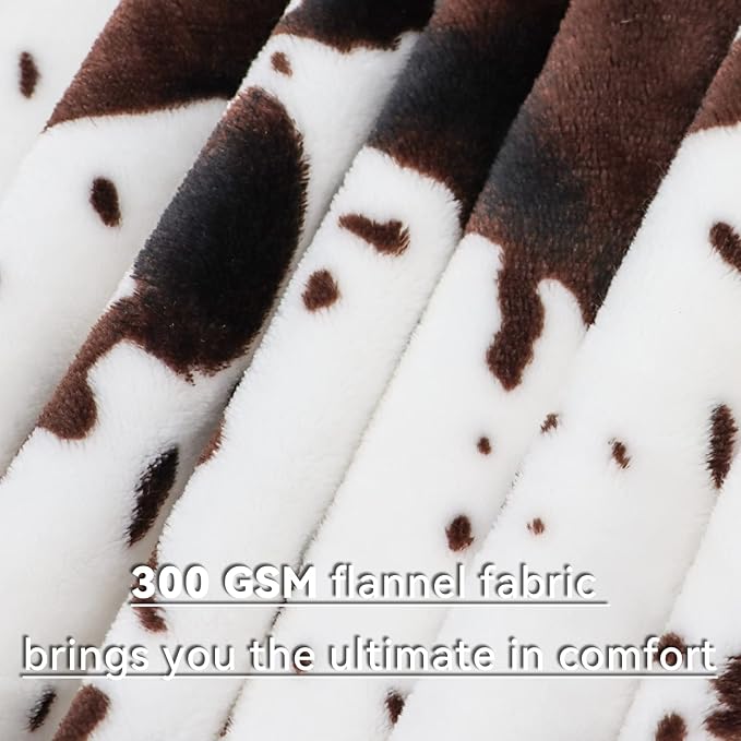 Cow Print Blanket Lightweight Ultra Soft Plush Fleece Throw - Cozy Warm Farmhouse Decor, Brown & White Fuzzy Blanket for All Seasons, Birthday Gifts for Teenage Girls Boys Women 50x60 Inch