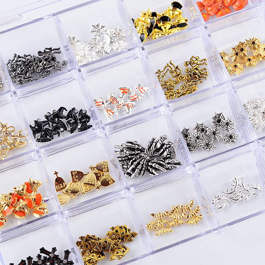 DSHIJIE 240Pcs Halloween Nail Crystal Rhinestones Kit, 3D Witch Pumpkin Bat Sequins for Acrylic Nails, Halloween Party Supplies Glitter Manicure DIY Crafts Decoration
