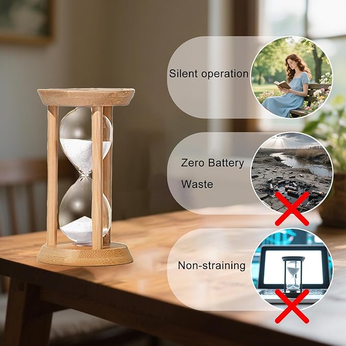 Mini Sand Timer 1 Minute, Hourglass 1 Min,Wood Sandglass,Bamboo Sand Clock- Decorative Timer for Classroom,Baking,Game,Desk Decor & Gift,White