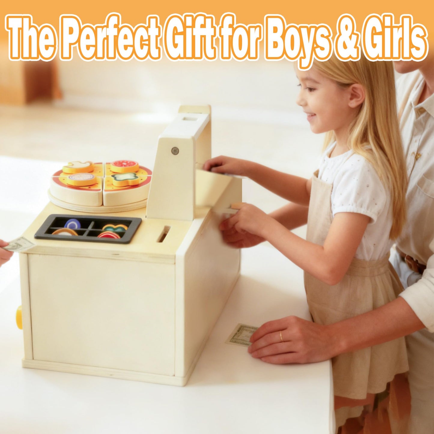 Wooden Pizza Toy Playset for Kids Ages 3–5, Montessori Pretend Play Food & Wooden Kitchen Playset with Easy Bake Oven, Slice & Serve Pizza Maker Toy, Educational Cooking Gift for Boys and Girls