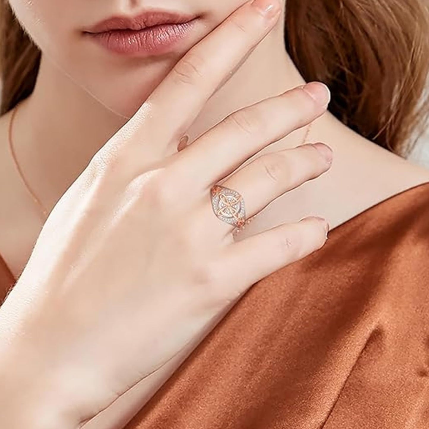 diyebof Women‘s Rings Copper Geometric Band Rings With Two Tone Zircon Accents Designed For Professional And Social Event In Sizes 6 To 10 (8)