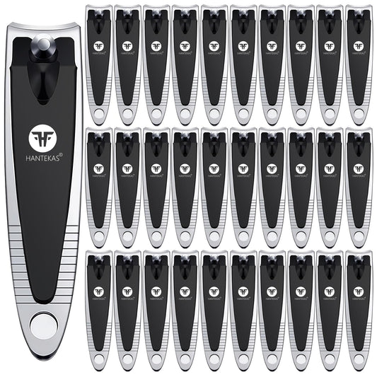 HANTEKAS 30 Pieces Fingernail Nail Clipper Bulk Blak Sliver Portable Toenail Clippers Cutter Set