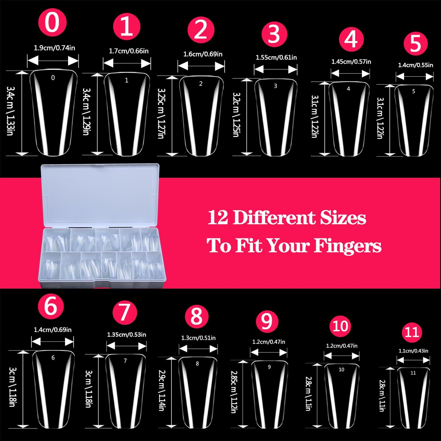 504PCS Duck Nail Tips Full Cover Duck Fan Flare Nail Tips 12 Sizes Duck Feet Styel French Fake Nail Extension Tips with Box