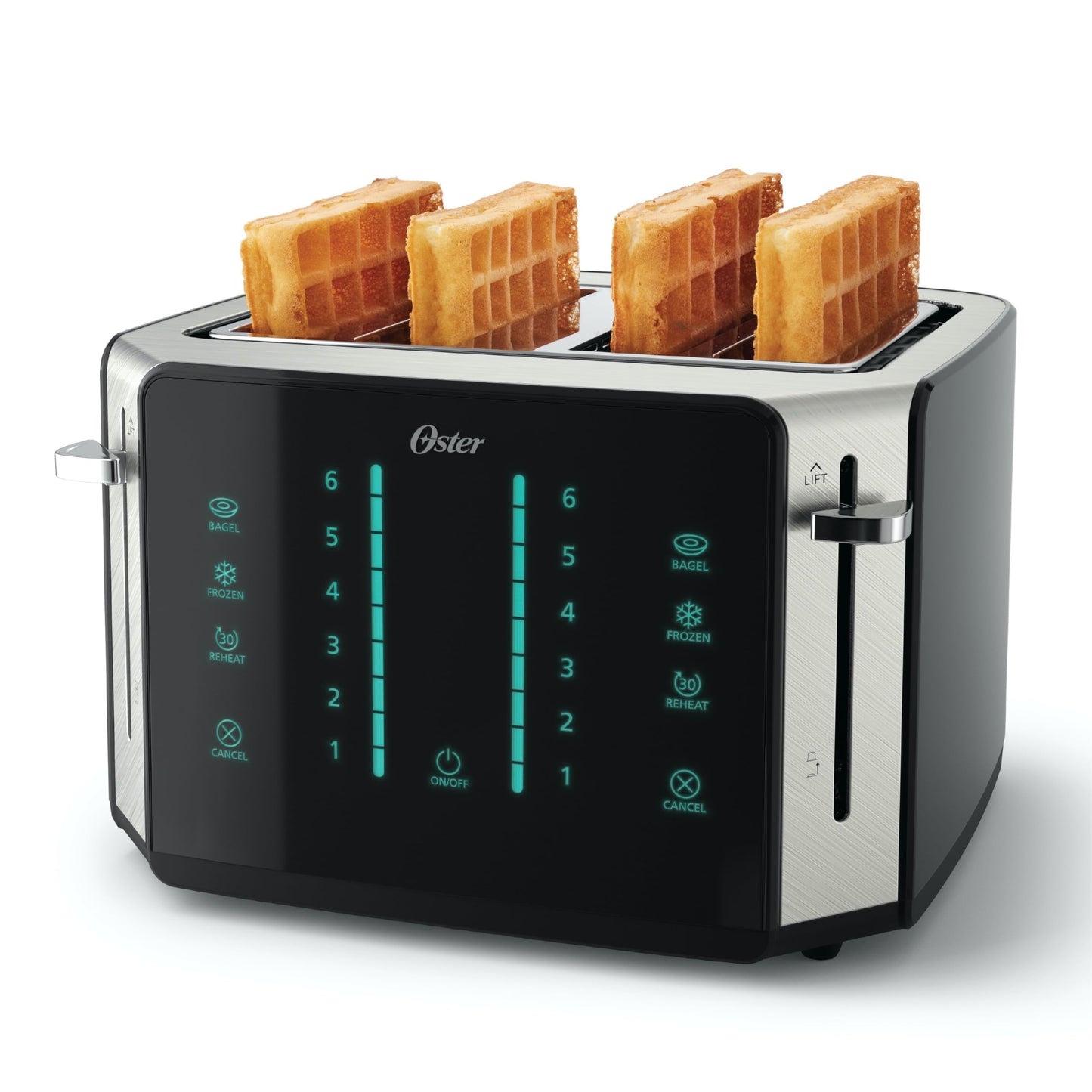 Oster 4-Slice Toaster Touch Screen Stainless Steel Digital Timer 6 Shade Settings Easy to Clean Removable Crumb Tray