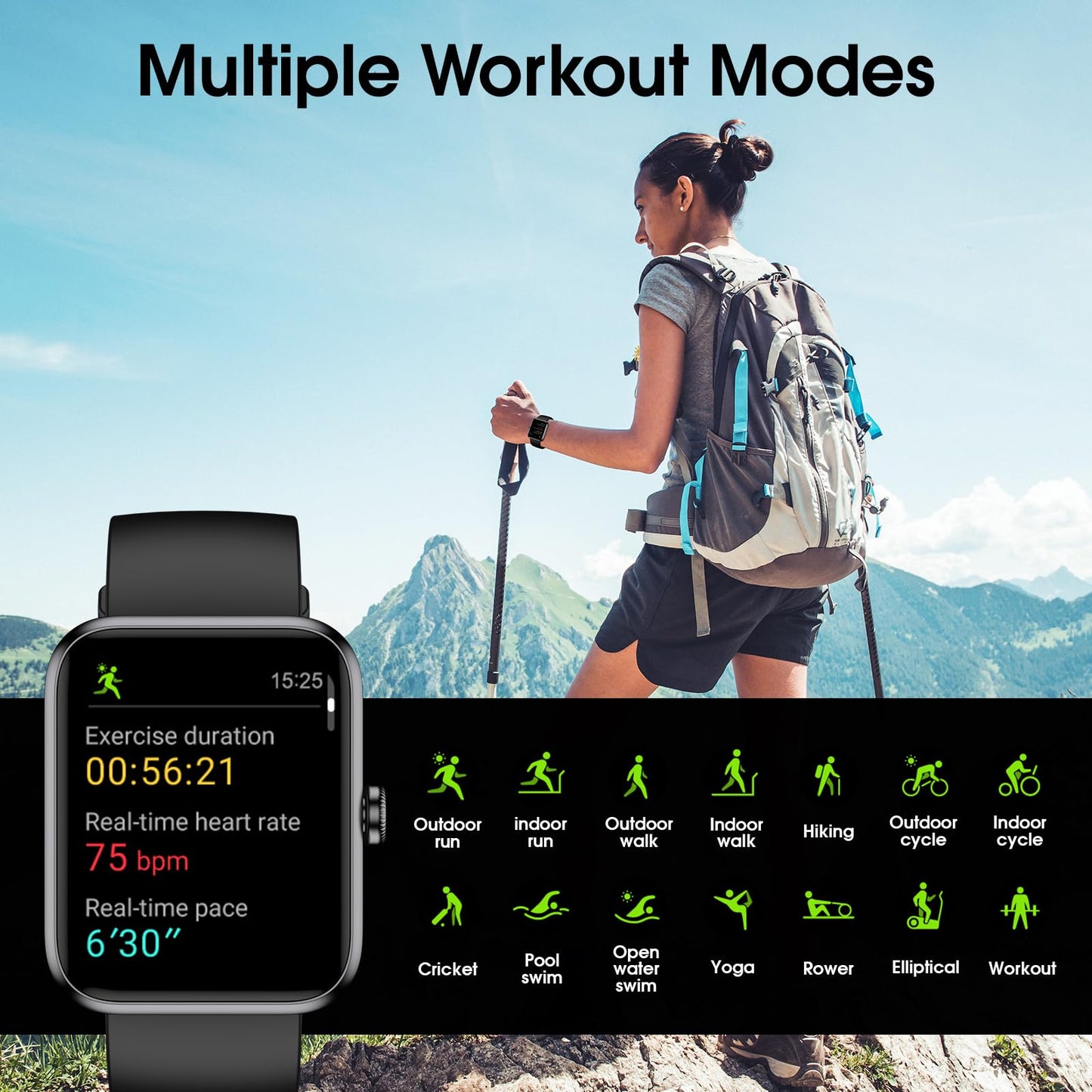 TYKOIT Smart Watch, Fitness Tracker with Heart Rate Monitor, Blood Oxygen, Sleep Tracker, 41mm Touchscreen Smartwatch for Android iOS Swimming Waterproof Pedometer Step Calories Tracker for Women Men