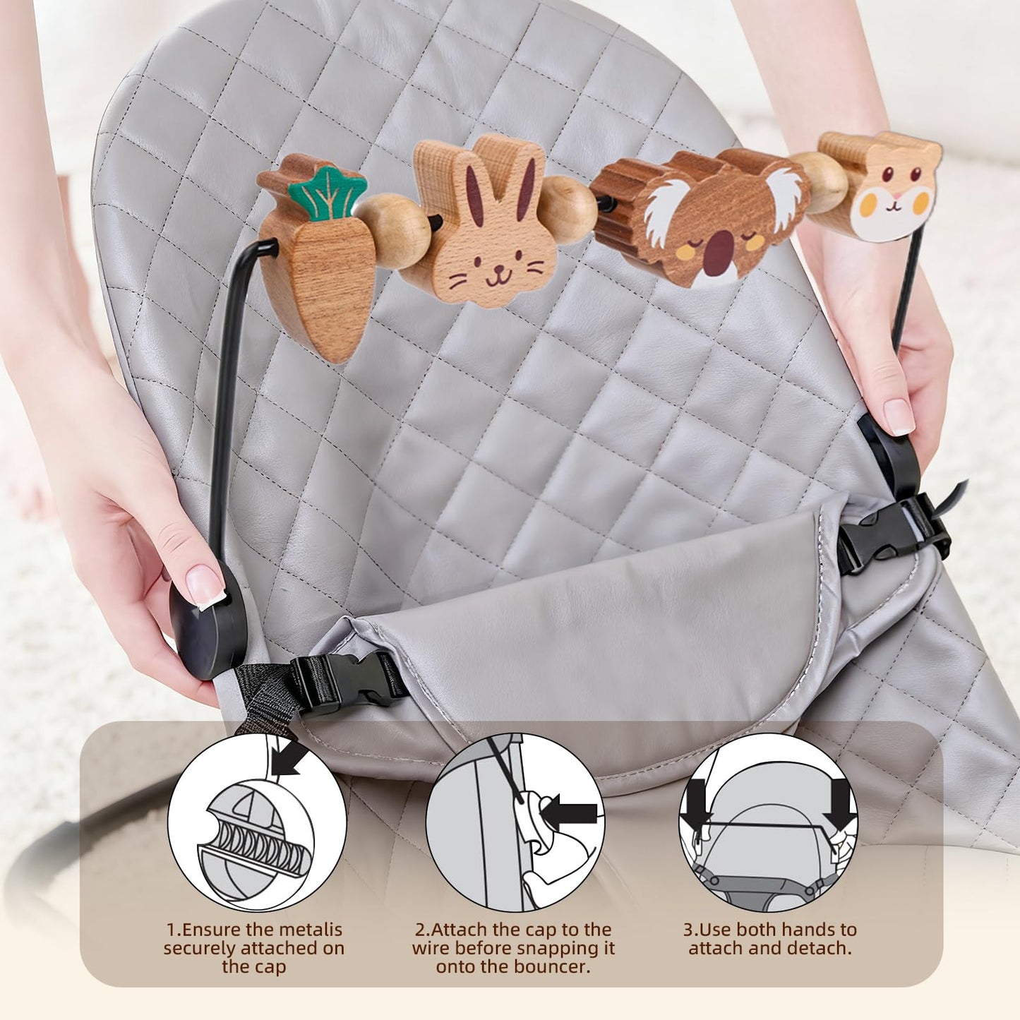 BEBOAN Baby Bjorn Bouncer Toy Bar - Toy Bar for Soft & Bliss Baby Bouncer, 360°Rotating Natural Wooden Toys, Easy to Attach/Remove Exciting Design for Curious Babies(Cute Animals)