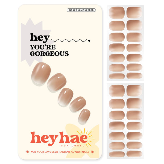Heyhae Semi Cured Gel Nail Strips | No LED Lamp Needed | Ombre, Nude | Easy Apply & Remove, Salon Quality | Includes 28 Strips, 1 Prep Pads, Nail File & Wooden stick - Hey, You're Gorgeous