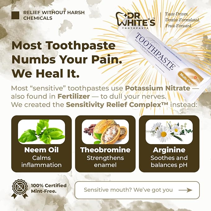 Dr. White’s Fluoride-Free nHA Toothpaste 2-Pack; Dentist-Formulated, Nano Hydroxyapatite + Xylitol, Sensitivity Relief Complex™, Mint-Free, Enamel Safe, Swallow-Safe (3.5 Oz, Coconut Chill)