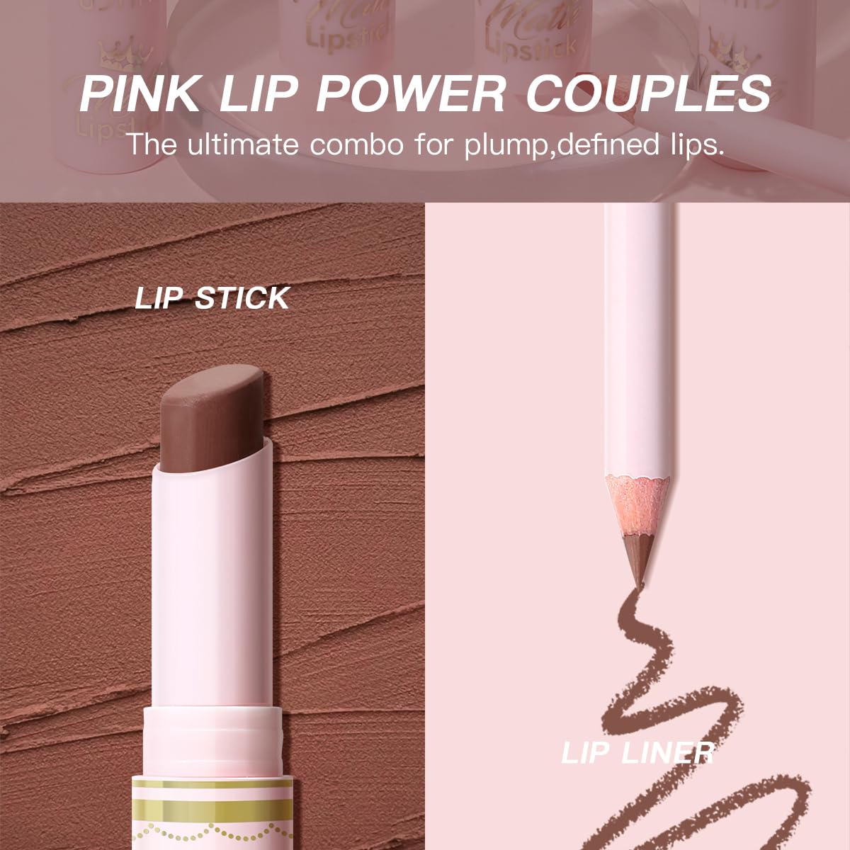 USHAS Lipstick and Lip Liner Combo Set 2 in 1 Waterproof Lipstick for Women Lip liner Set Long Lasting Lipstick, Matte Lipstick Pen with Lip Liner Set Makeup Kits (S11, Pack of 1)
