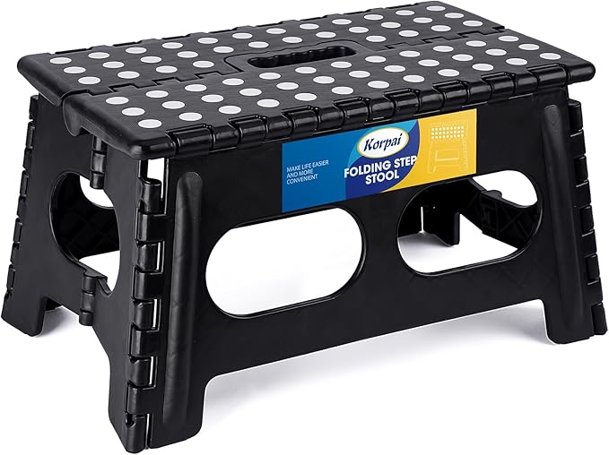 Korpai 9" Folding Step Stool for Adults and Kids 15-Inch Extra Wide Stool Holds Up to 300 lbs,Non-Slip Folding Stools with Handle,Compact Plastic Foldable Step Stool for Bathroom,Kitchen,ect
