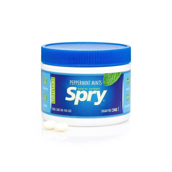 Spry Xylitol Peppermint Sugar Free Candy - Promote Oral Health, Increase Saliva Production, Stop Bad Breath, Non-GMO, Gluten-Free, 240 Count (Pack of 2)