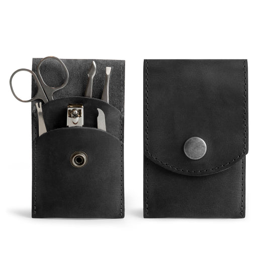 Hide & Drink, Double Nail Clipper Case, Beauty & Personal Care, Commuter and Nomad, Grooming Case, Home & Travel Essentials, Manicure Kit Storage, Full Grain Leather, Handmade (Charcoal Black)