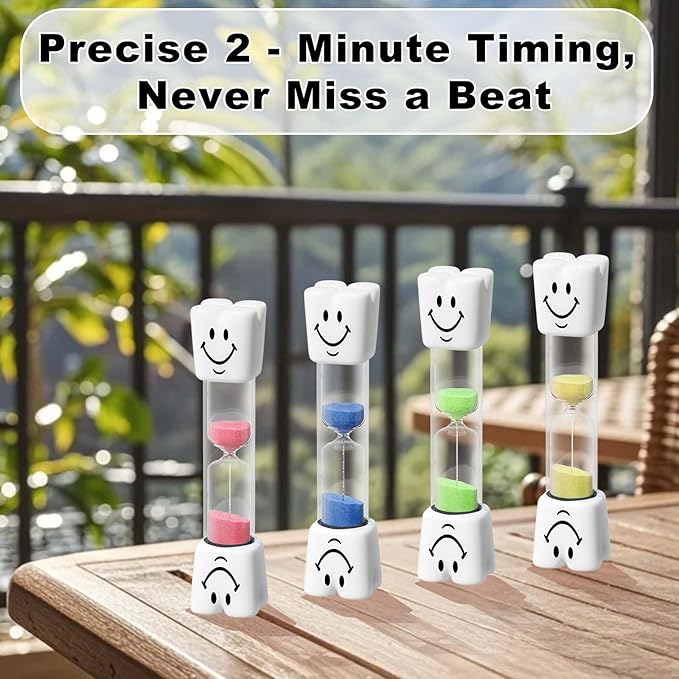 Toothbrush Timer for Kids 2 Minute Sand Timer Smile Pattern Tooth Brushing Sand Timer, Mini Hourglass Sand Clock Set for Kids Boys Girls Oral Hygiene Party Favors (Pack of 2)
