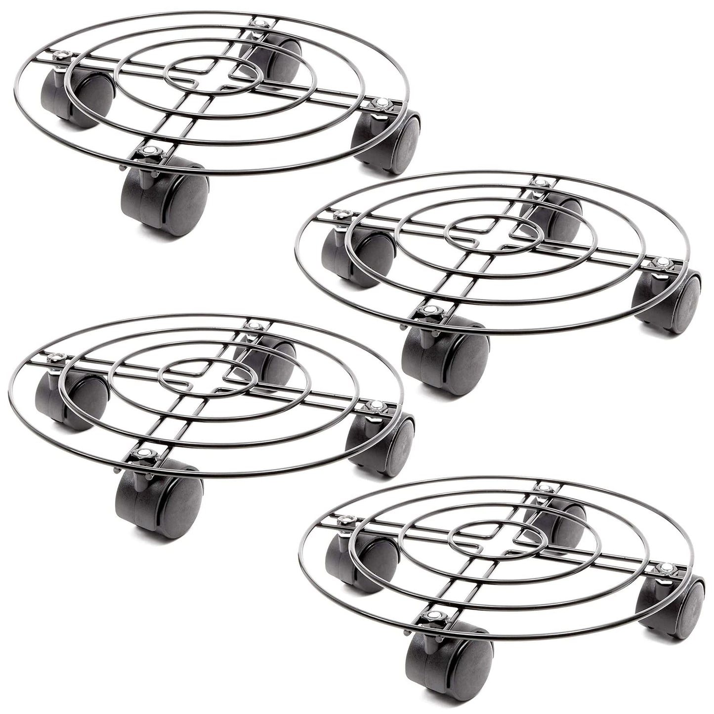Bright Creations Plant Stand with Wheels - 10.6 in Diameter, Black, Pack of 4, Modern - Metal Rolling Plant Stand Base with 360-Degree Rotation & Locking Casters for Indoor & Outdoor Planter Pots