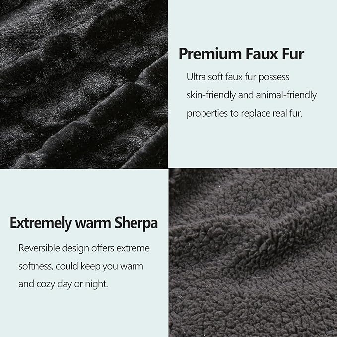 NEWCOSPLAY Super Soft Faux Fur Throw Blanket for Couch Black Fuzzy Plush Warm Blanket for Sofa Bed (Black, Throw(50"x60"))