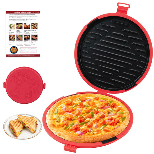 9.5Inch Microwave Sandwich Maker, Microwave Grilled Cheese Maker, Microwave Pizza Oven, Pizza Mark, Bacon Cooker, Toaster, Removable Non-Stick, Grill Crispy in Minutes for Office, Dorm, Travel, Home