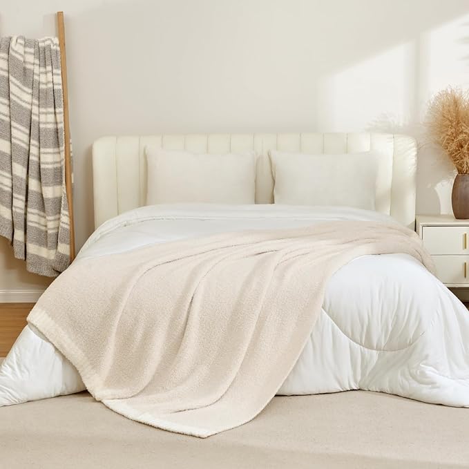 Snuggle Sac Ultra Soft Ivory Bedding Blanket Twin XL, Warm Fluffy Microfiber Blankets for Bed, Living Room, Oversized Bed Blanket Dupes, Heather Ivory, 66x90 inches