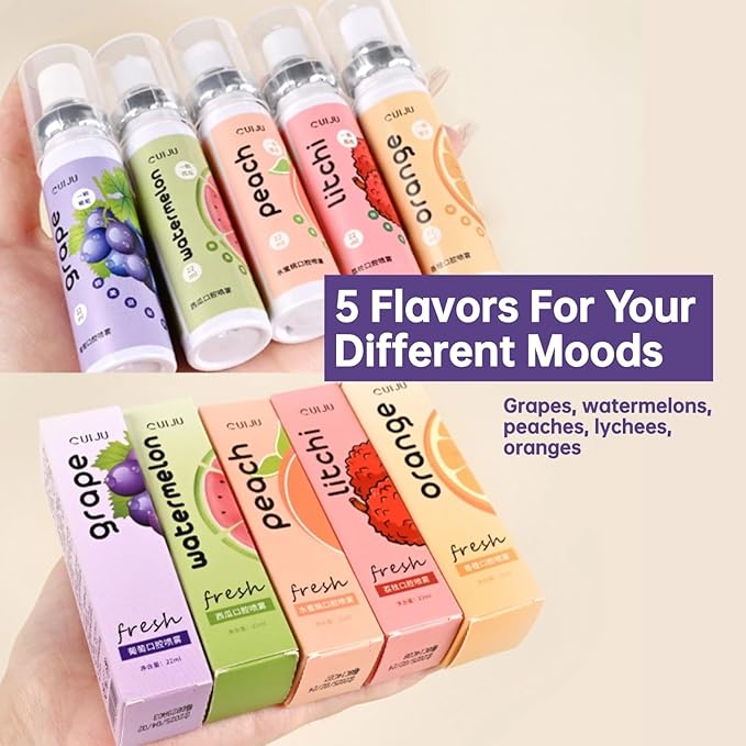 5PCS Fruit Oral Breath Spray, Bad Breath Treatment for Adults, Dry Mouth Spray for Bad Breath, Mouth Breath Freshener, Effective Mouth Oral Breath Spray