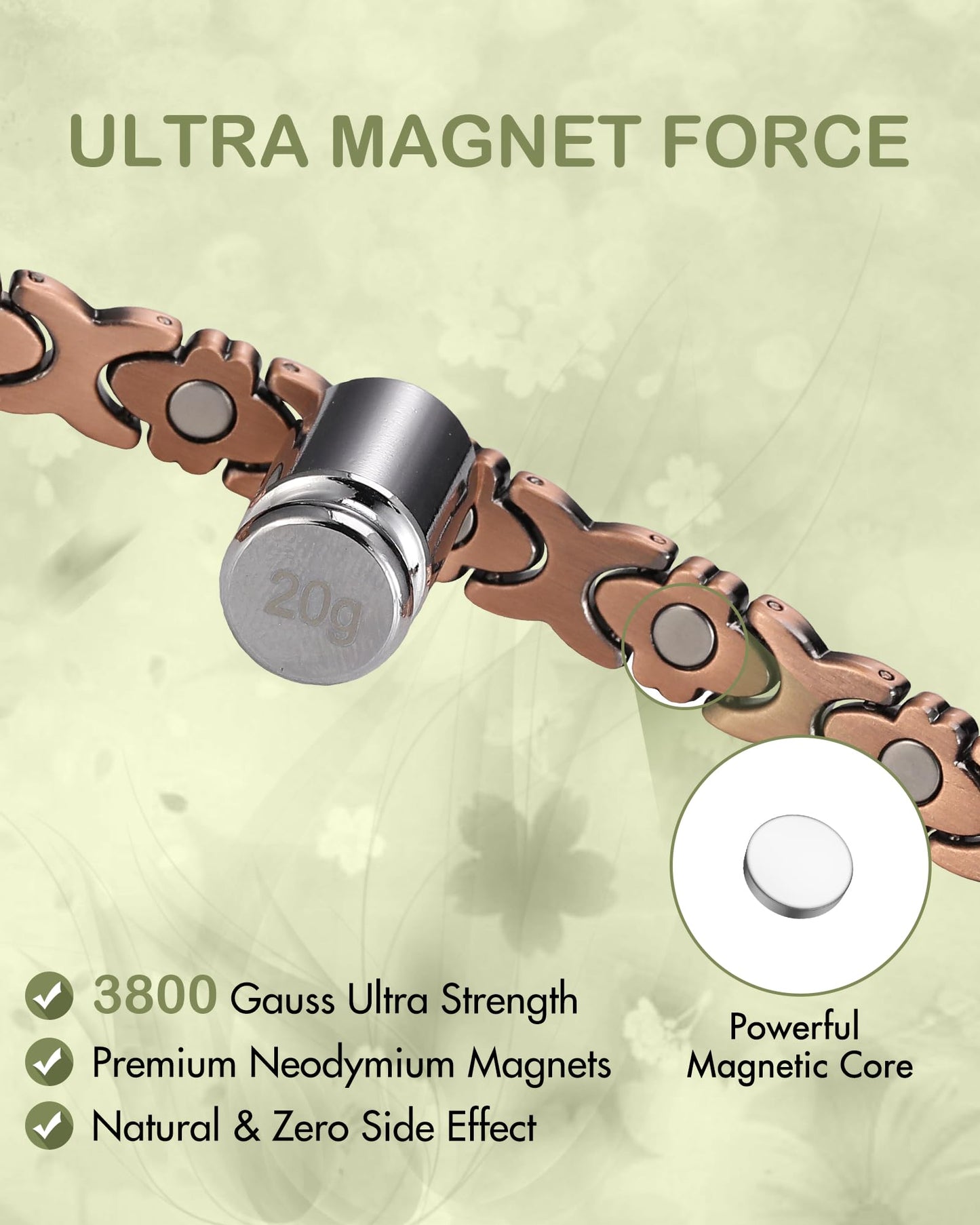 Feraco Pure Copper Bracelets for Women, Ultra Strength Magnetic Bracelet for Women with 3800 Gauss Magnet & Sparkling Cubic Zirconia, Copper Jewelry Gift, Infinite Clover (Copper)