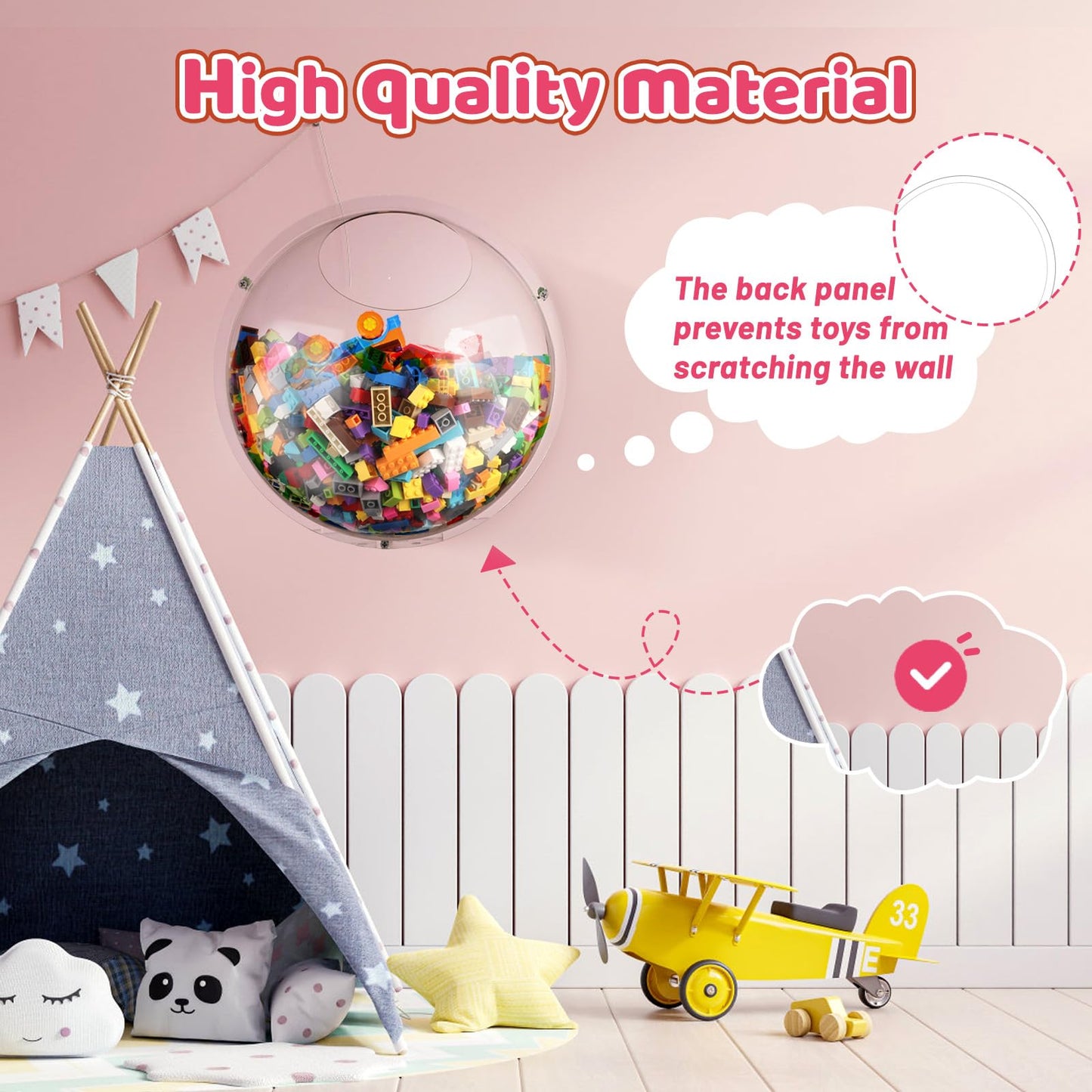 JolliKids 2 Pack Acrylic Wall Organizer Acrylic Toy Dispenser for Wall, Toy Storage Display with Back Panel Hanging Clear Holder for Blocks, Snacks, Cars