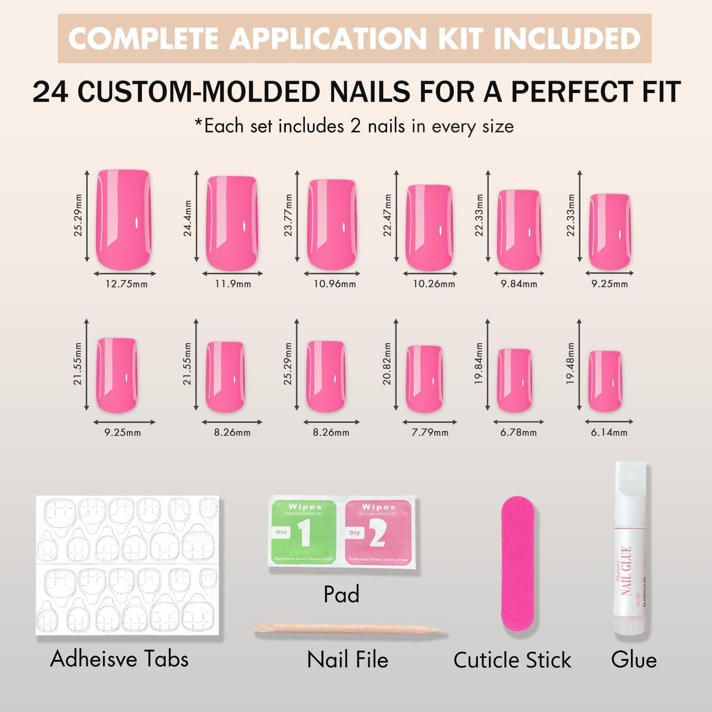 SXVME Press On Nails Long Square - Light Pink Press on Nails with Glue for Women, Natural Simple Fake Nails Press ons Medium, Glossy Soft Gel Glue on Nails Coffin, Reusable Nail Stick Ons, 24 Pcs