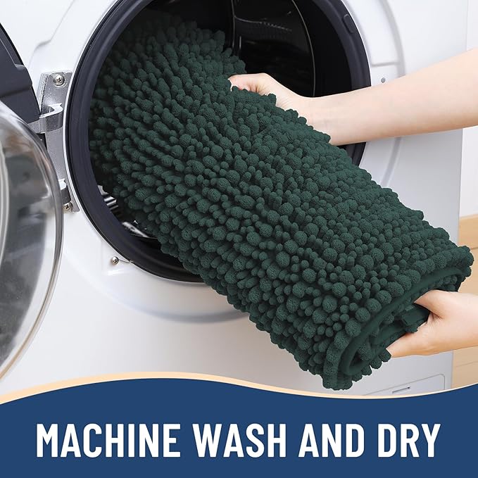 Arotive Luxury Chenille Bathroom Rug Mat, Extra Soft Thick Absorbent Shaggy Bath Rugs, Non-Slip Machine Wash Dry, Plush Bath Mats for Bathroom, Shower and Tub, 44x24, Dark Green